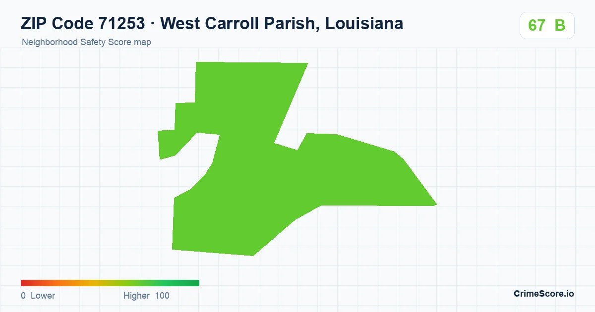 ZIP Code 71253 in West Carroll Parish, Louisiana neighborhood Safety Score map