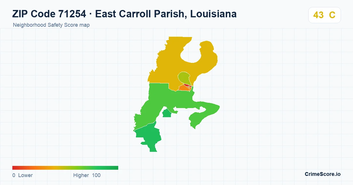 ZIP Code 71254 in East Carroll Parish, Louisiana neighborhood Safety Score map
