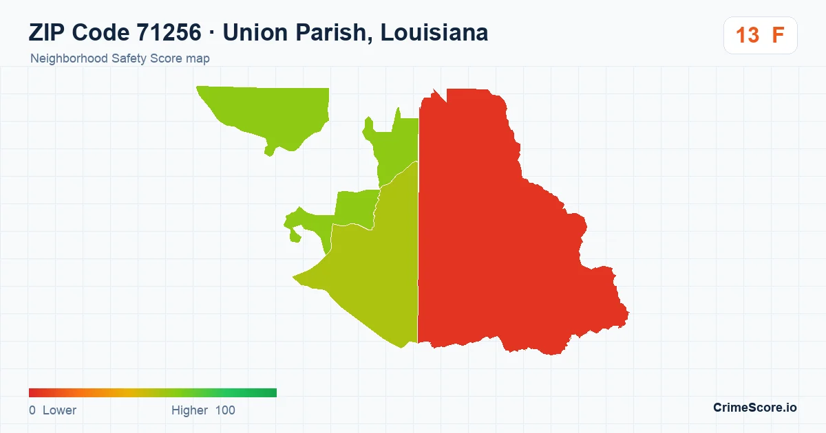 ZIP Code 71256 in Union Parish, Louisiana neighborhood Safety Score map