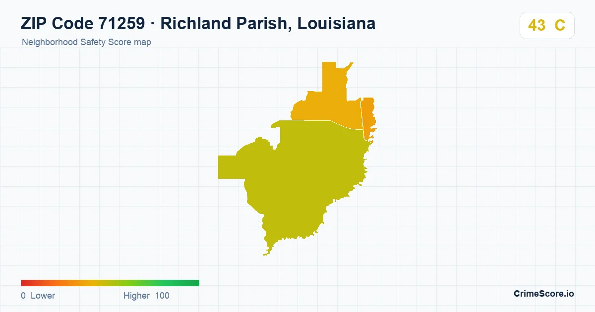 ZIP Code 71259 in Richland Parish, Louisiana neighborhood Safety Score map