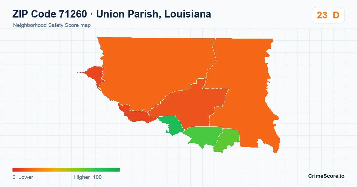 ZIP Code 71260 in Union Parish, Louisiana neighborhood Safety Score map