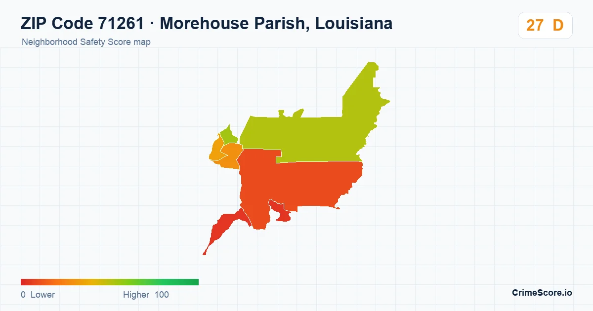 ZIP Code 71261 in Morehouse Parish, Louisiana neighborhood Safety Score map