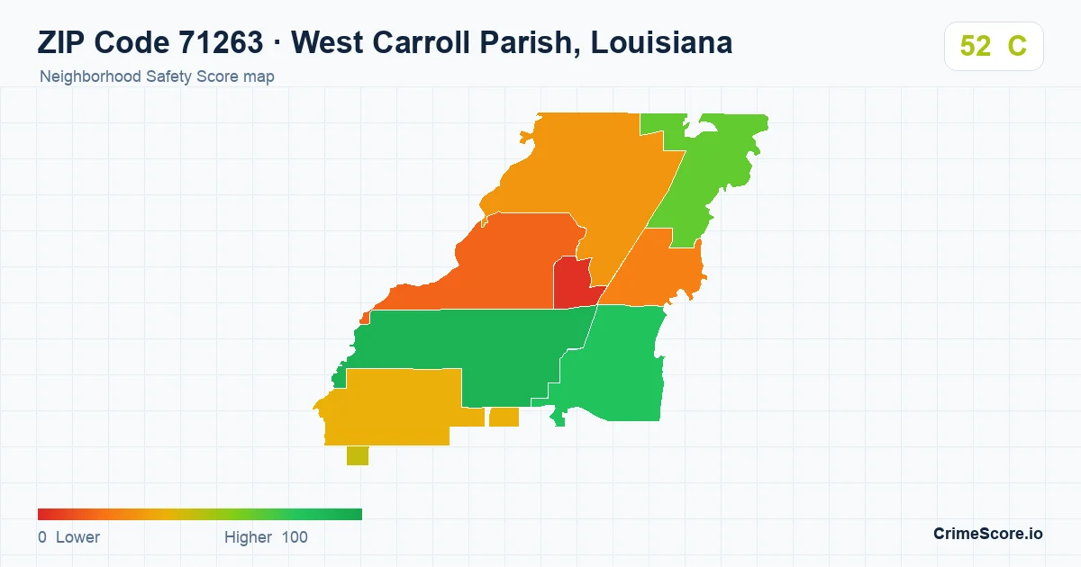 ZIP Code 71263 in West Carroll Parish, Louisiana neighborhood Safety Score map