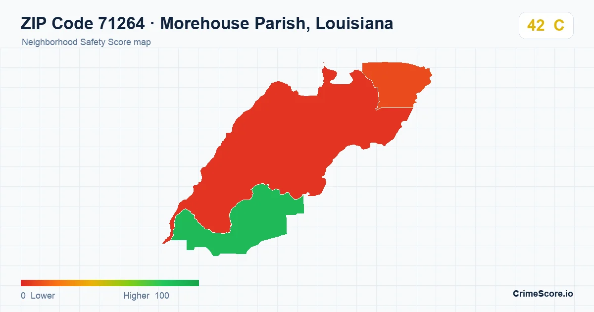 ZIP Code 71264 in Morehouse Parish, Louisiana neighborhood Safety Score map