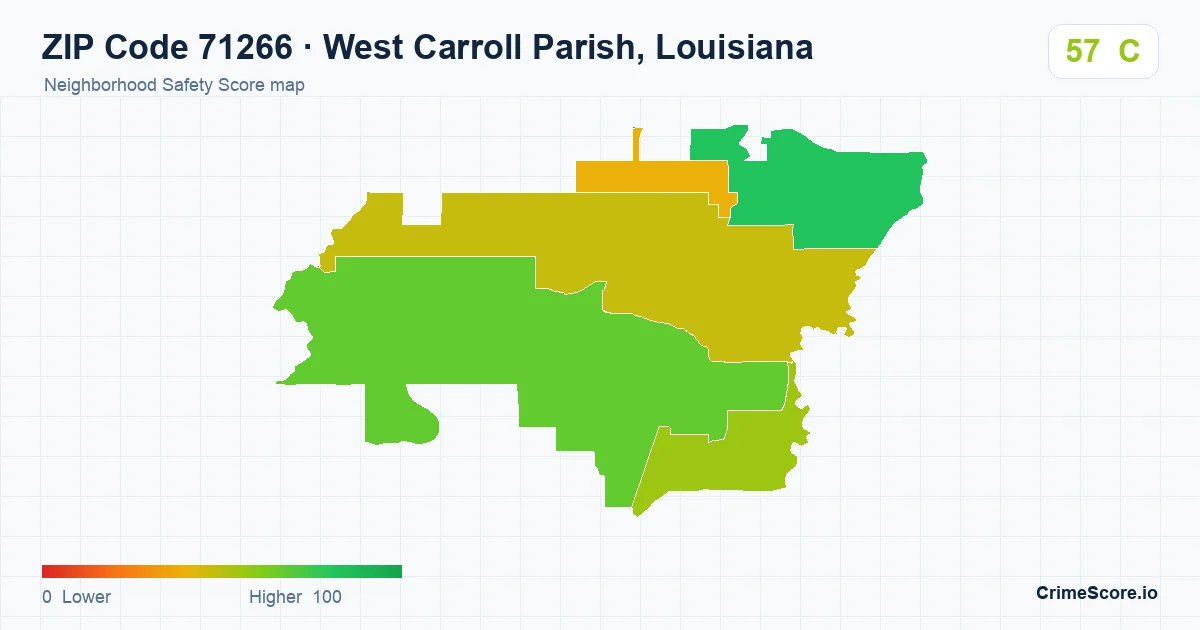 ZIP Code 71266 in West Carroll Parish, Louisiana neighborhood Safety Score map