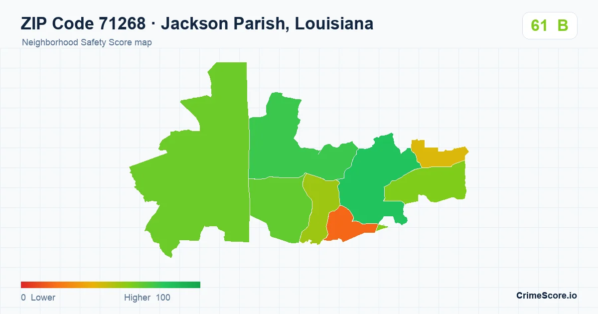 ZIP Code 71268 in Jackson Parish, Louisiana neighborhood Safety Score map