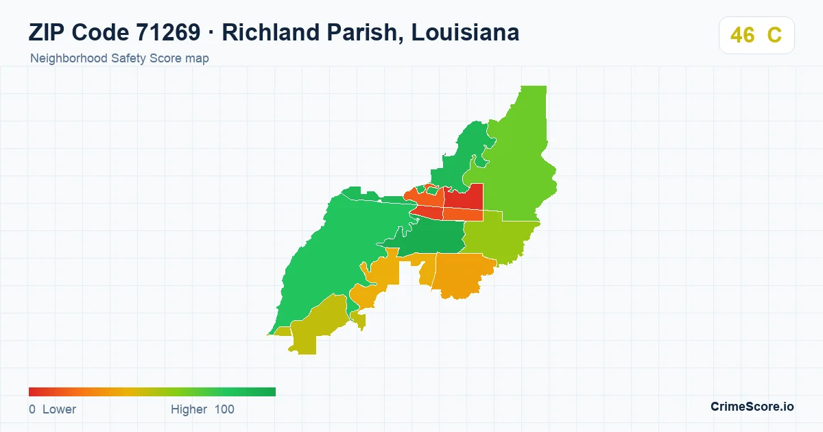 ZIP Code 71269 in Richland Parish, Louisiana neighborhood Safety Score map