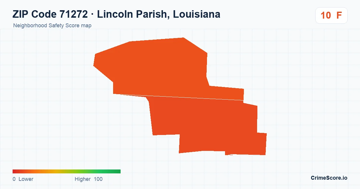 ZIP Code 71272 in Lincoln Parish, Louisiana neighborhood Safety Score map