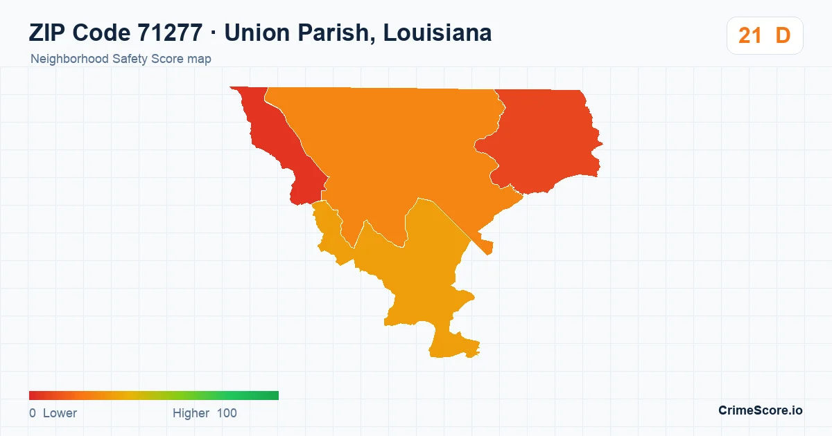 ZIP Code 71277 in Union Parish, Louisiana neighborhood Safety Score map