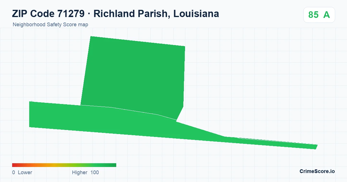 ZIP Code 71279 in Richland Parish, Louisiana neighborhood Safety Score map