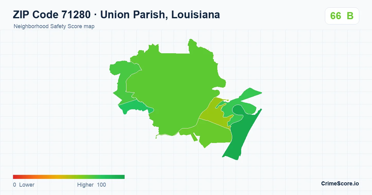 ZIP Code 71280 in Union Parish, Louisiana neighborhood Safety Score map