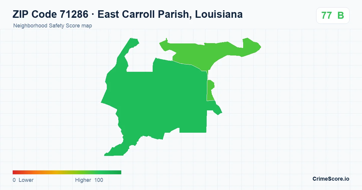 ZIP Code 71286 in East Carroll Parish, Louisiana neighborhood Safety Score map