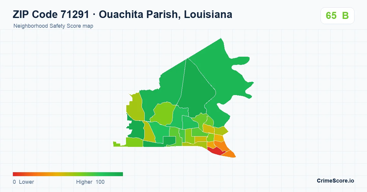 ZIP Code 71291 in Ouachita Parish, Louisiana neighborhood Safety Score map