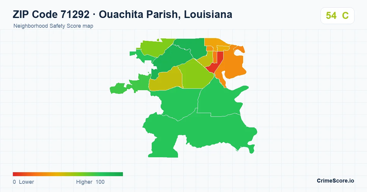 ZIP Code 71292 in Ouachita Parish, Louisiana neighborhood Safety Score map