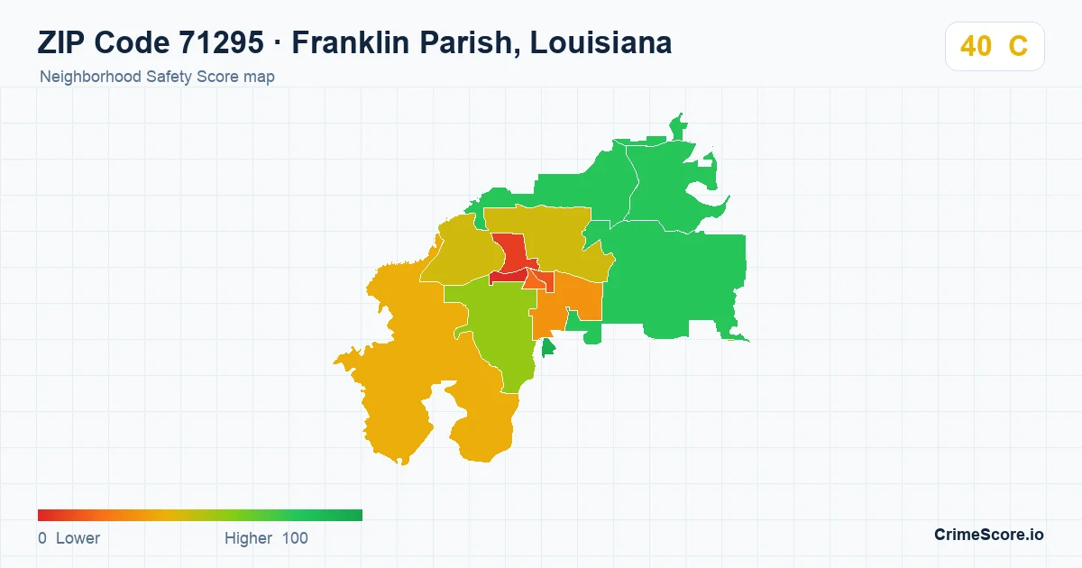 ZIP Code 71295 in Franklin Parish, Louisiana neighborhood Safety Score map