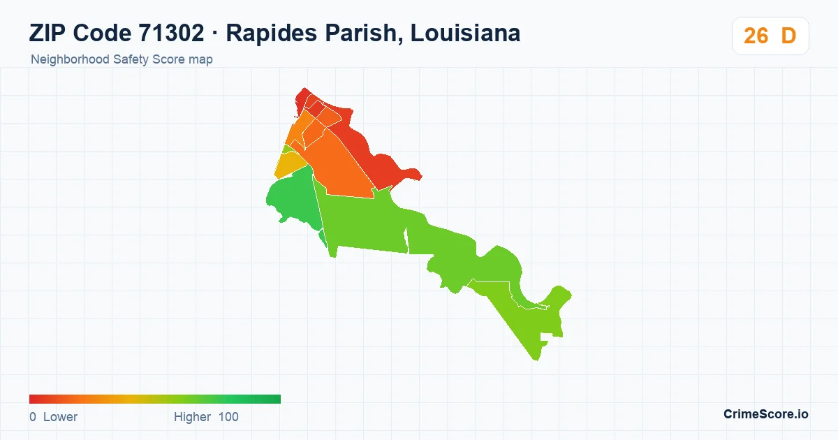 ZIP Code 71302 in Rapides Parish, Louisiana neighborhood Safety Score map