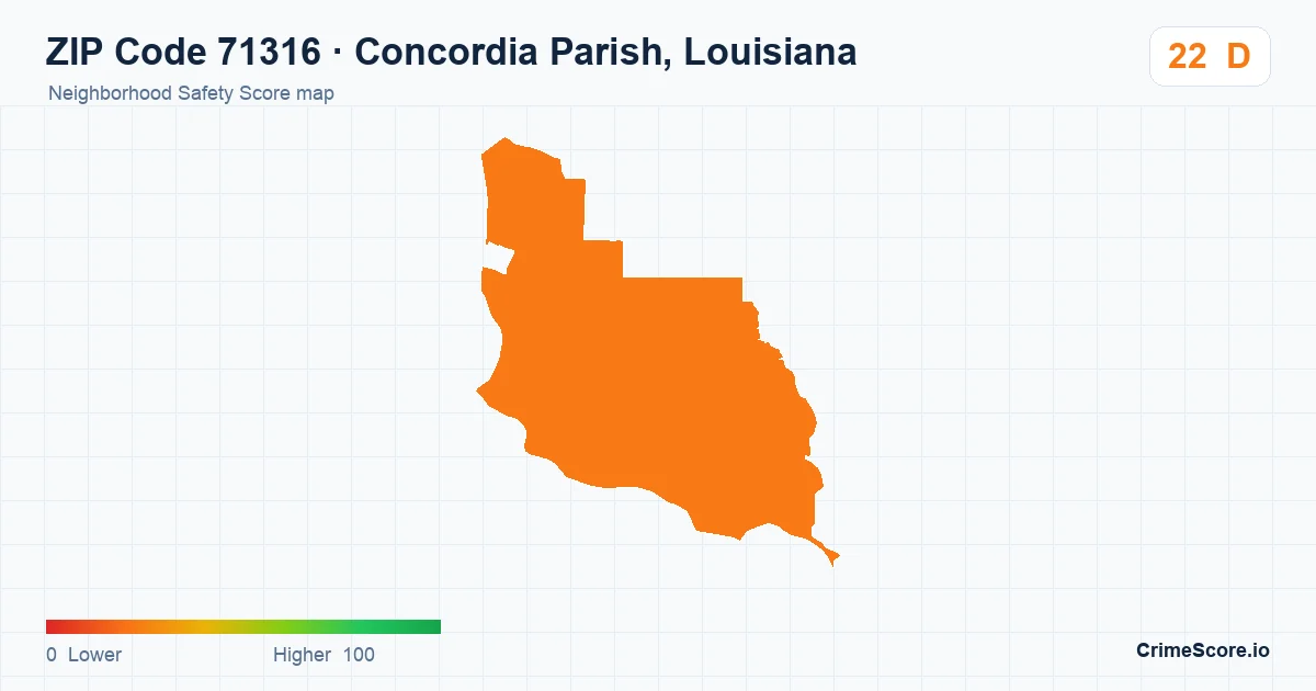 ZIP Code 71316 in Concordia Parish, Louisiana neighborhood Safety Score map