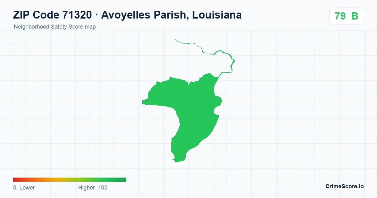 ZIP Code 71320 in Avoyelles Parish, Louisiana neighborhood Safety Score map