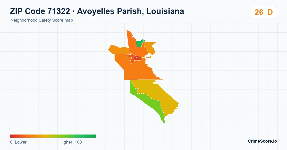 ZIP Code 71322 in Avoyelles Parish, Louisiana neighborhood Safety Score map