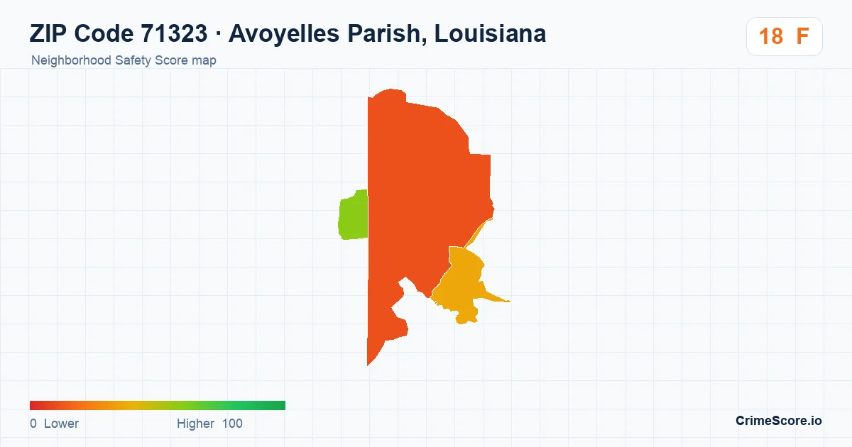 ZIP Code 71323 in Avoyelles Parish, Louisiana neighborhood Safety Score map
