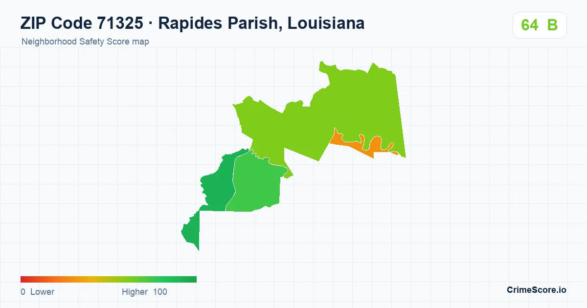 ZIP Code 71325 in Rapides Parish, Louisiana neighborhood Safety Score map
