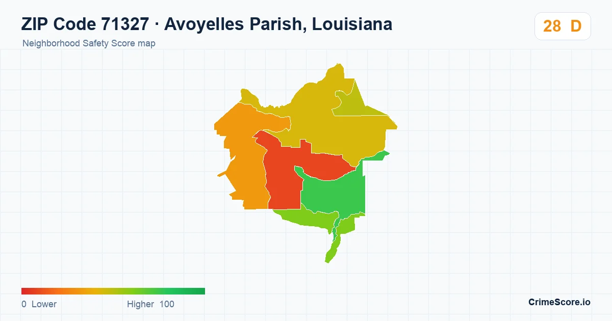 ZIP Code 71327 in Avoyelles Parish, Louisiana neighborhood Safety Score map
