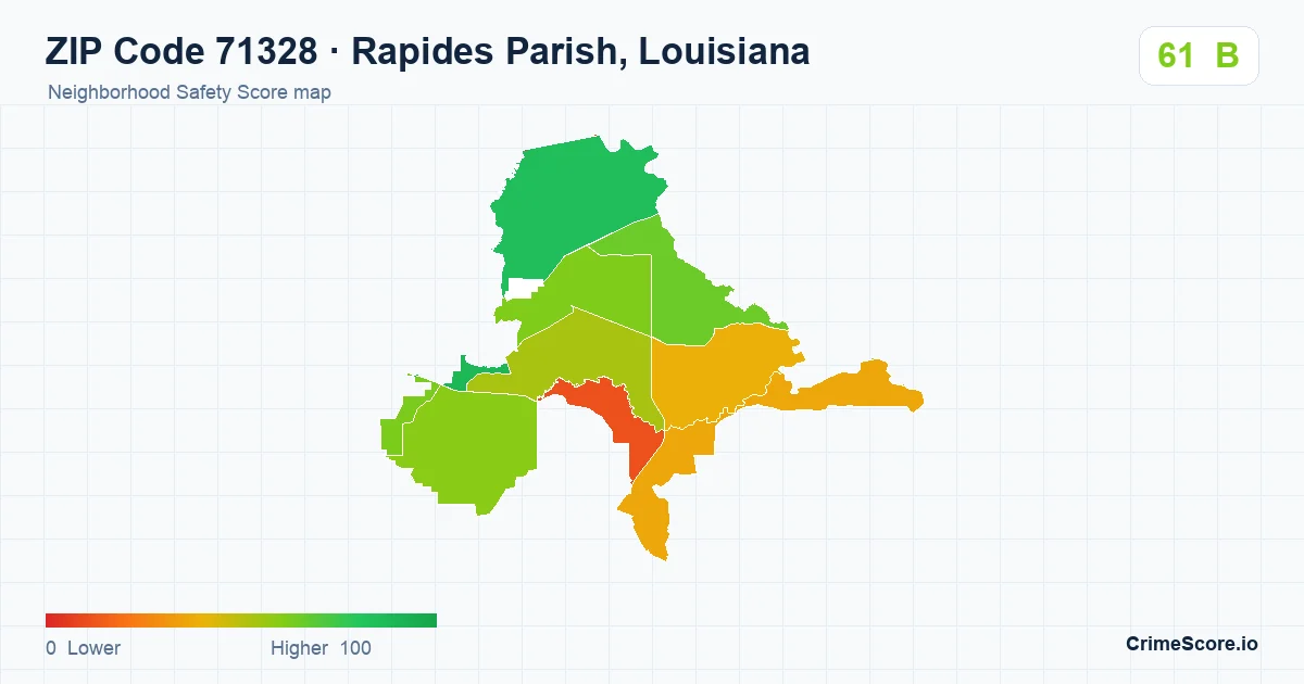 ZIP Code 71328 in Rapides Parish, Louisiana neighborhood Safety Score map
