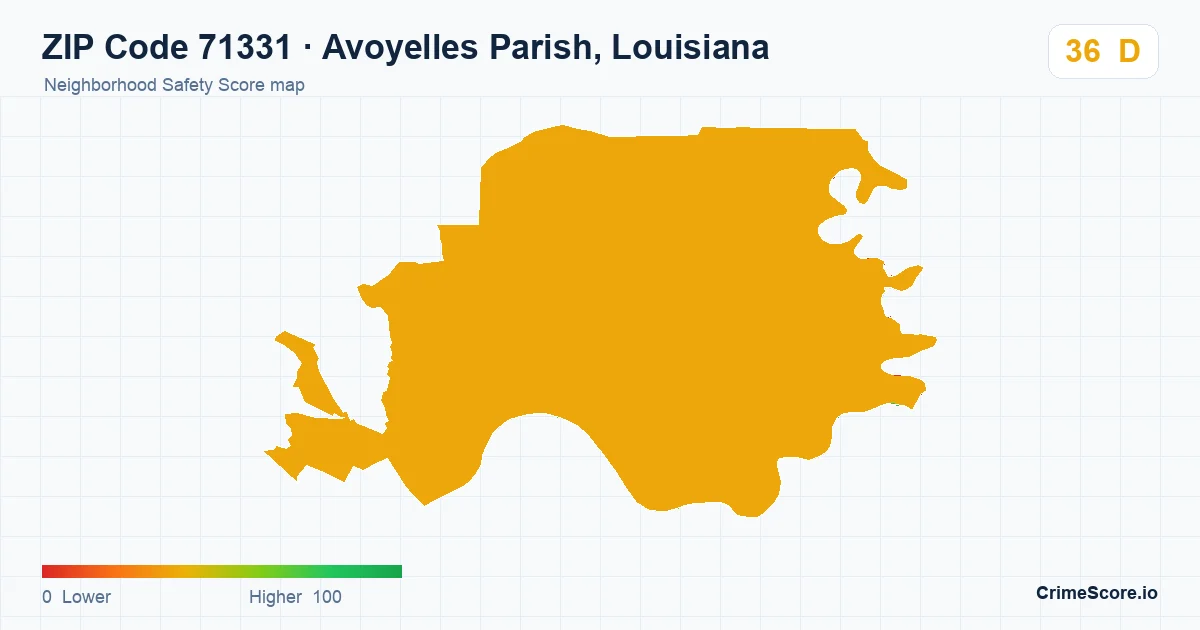 ZIP Code 71331 in Avoyelles Parish, Louisiana neighborhood Safety Score map