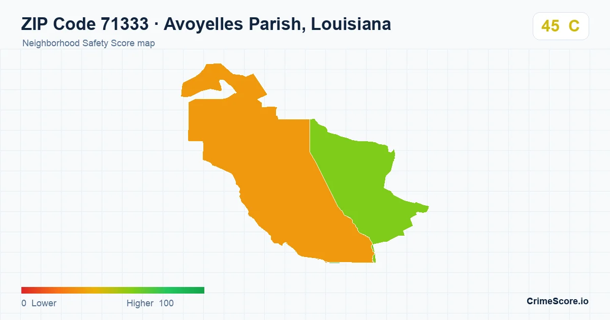 ZIP Code 71333 in Avoyelles Parish, Louisiana neighborhood Safety Score map