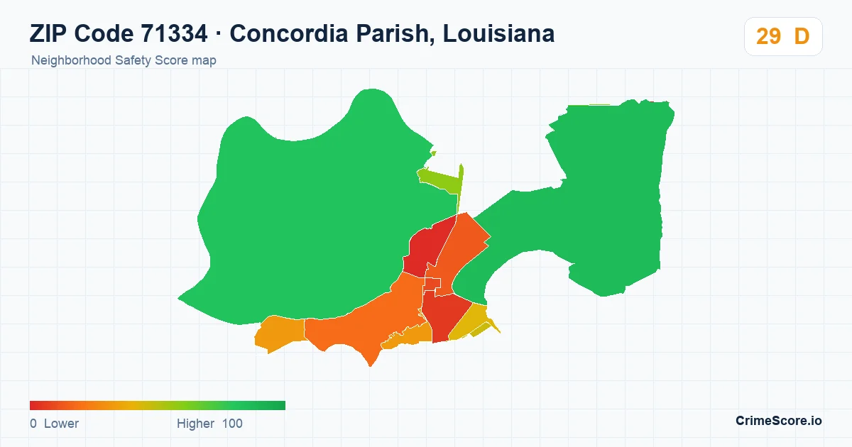 ZIP Code 71334 in Concordia Parish, Louisiana neighborhood Safety Score map