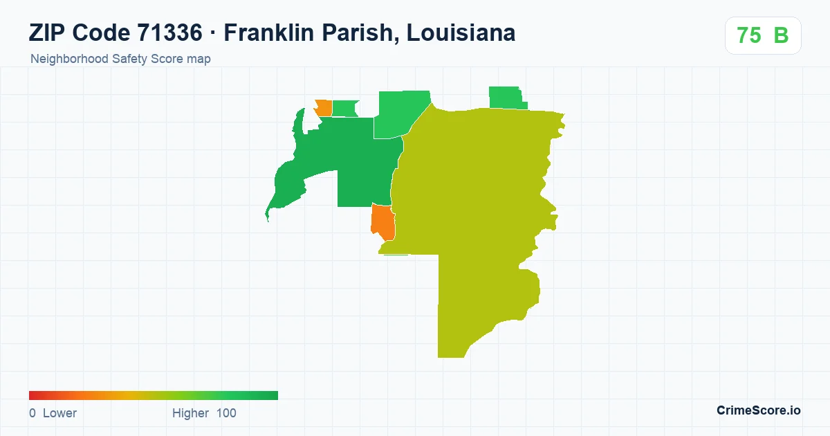 ZIP Code 71336 in Franklin Parish, Louisiana neighborhood Safety Score map