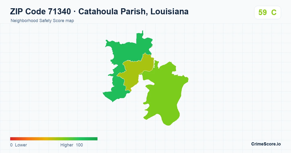 ZIP Code 71340 in Catahoula Parish, Louisiana neighborhood Safety Score map