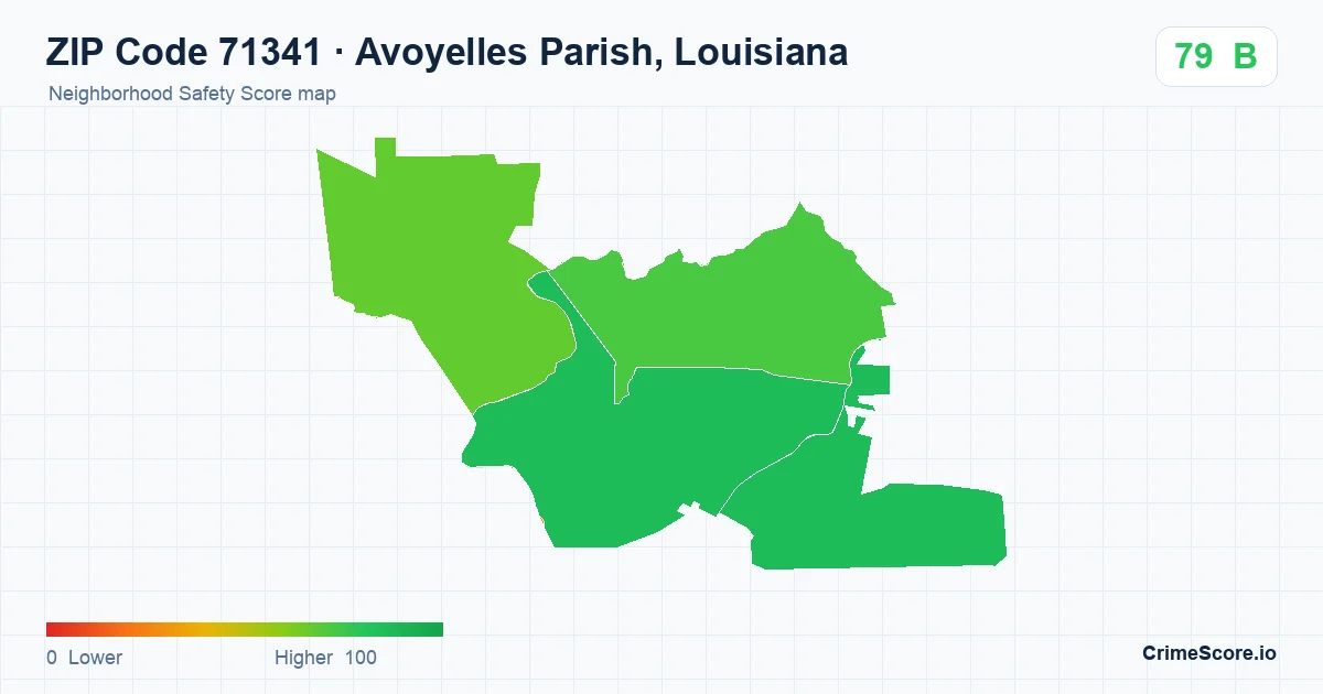 ZIP Code 71341 in Avoyelles Parish, Louisiana neighborhood Safety Score map
