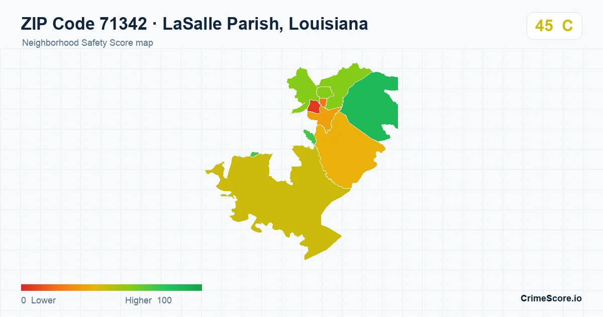 ZIP Code 71342 in LaSalle Parish, Louisiana neighborhood Safety Score map