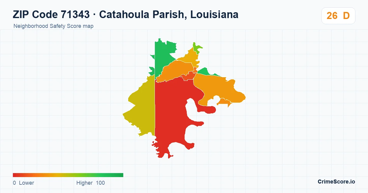 ZIP Code 71343 in Catahoula Parish, Louisiana neighborhood Safety Score map