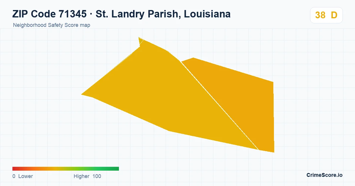 ZIP Code 71345 in St. Landry Parish, Louisiana neighborhood Safety Score map