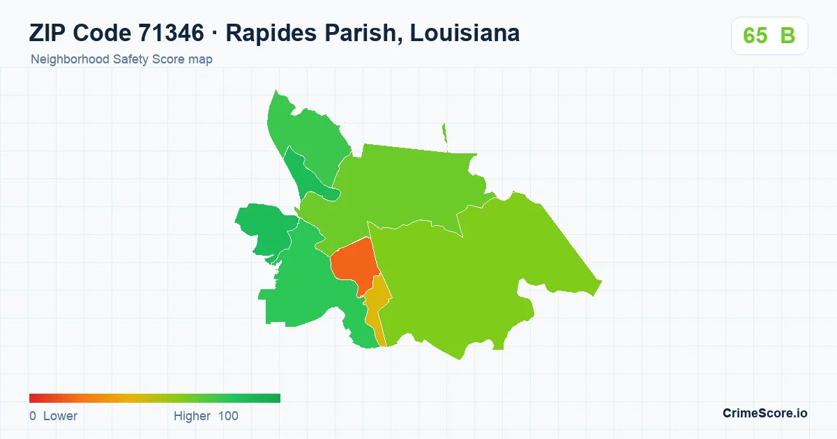 ZIP Code 71346 in Rapides Parish, Louisiana neighborhood Safety Score map