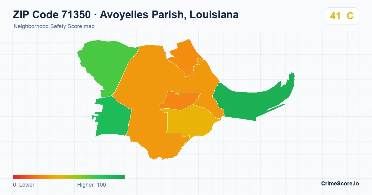 ZIP Code 71350 in Avoyelles Parish, Louisiana neighborhood Safety Score map