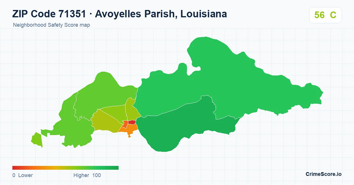 ZIP Code 71351 in Avoyelles Parish, Louisiana neighborhood Safety Score map