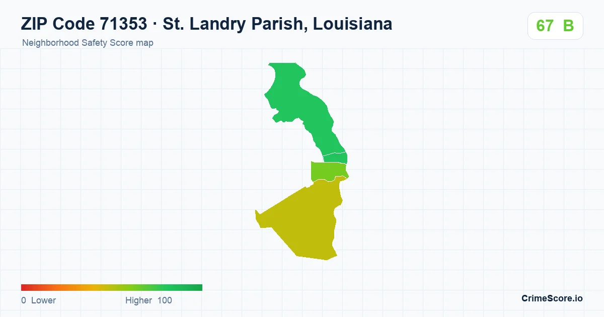 ZIP Code 71353 in St. Landry Parish, Louisiana neighborhood Safety Score map