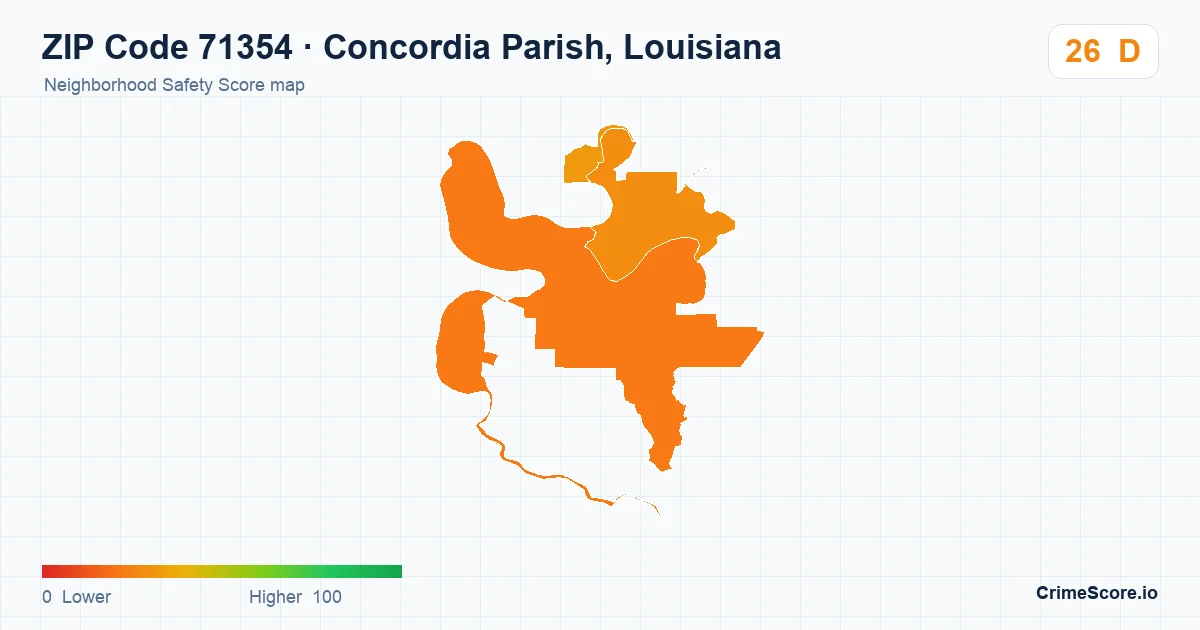 ZIP Code 71354 in Concordia Parish, Louisiana neighborhood Safety Score map