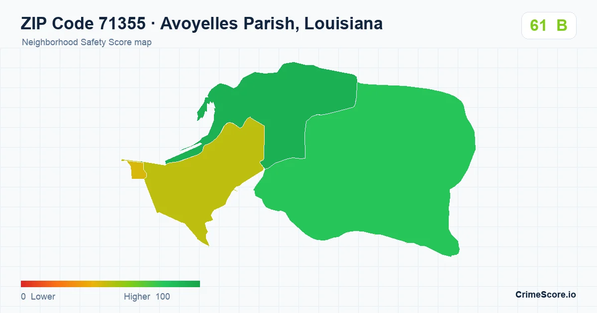 ZIP Code 71355 in Avoyelles Parish, Louisiana neighborhood Safety Score map