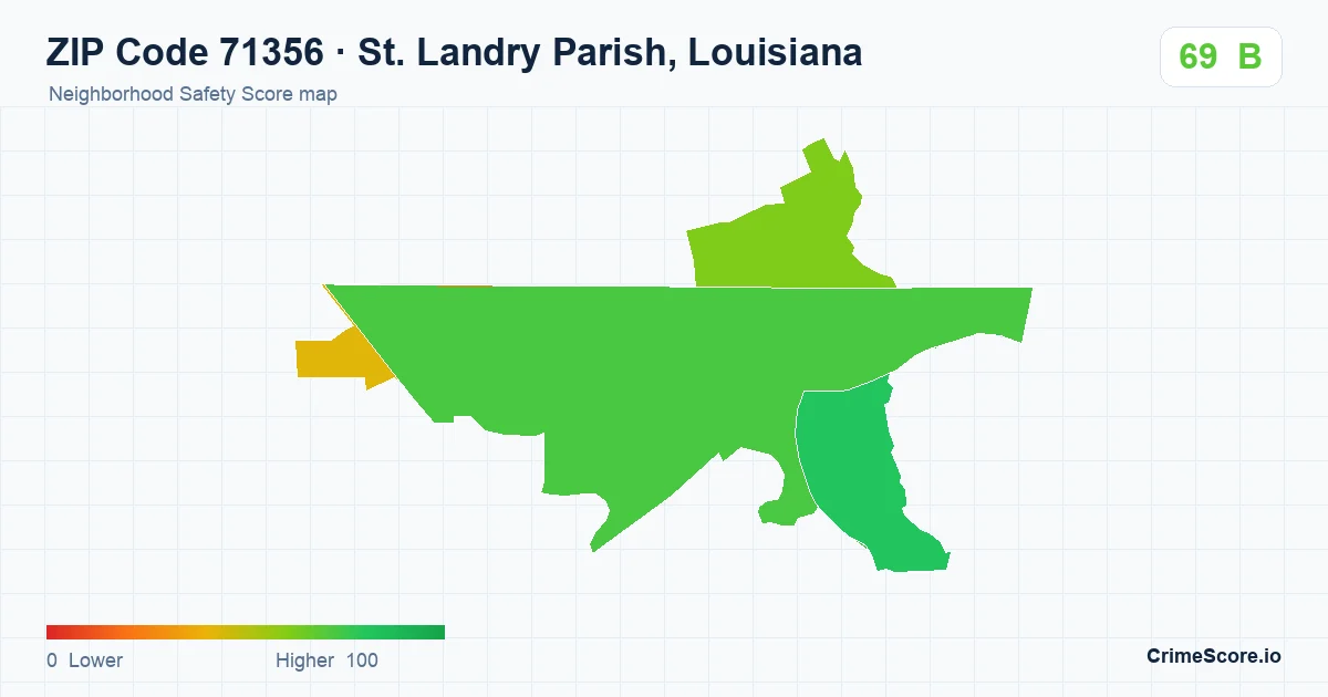 ZIP Code 71356 in St. Landry Parish, Louisiana neighborhood Safety Score map