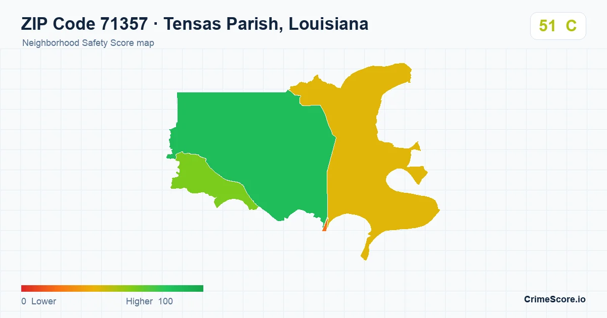 ZIP Code 71357 in Tensas Parish, Louisiana neighborhood Safety Score map