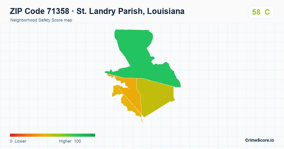 ZIP Code 71358 in St. Landry Parish, Louisiana neighborhood Safety Score map