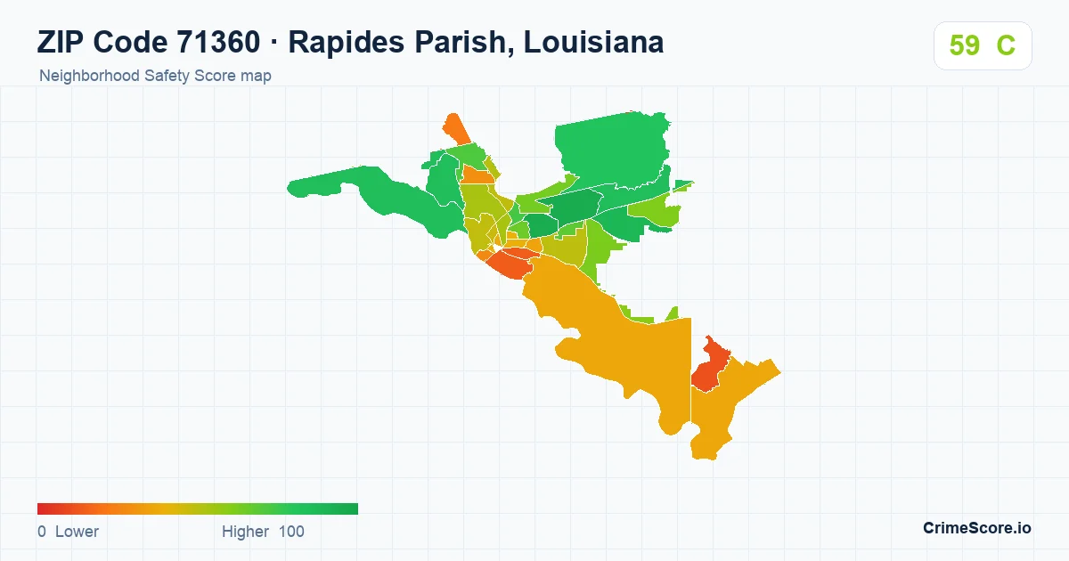 ZIP Code 71360 in Rapides Parish, Louisiana neighborhood Safety Score map
