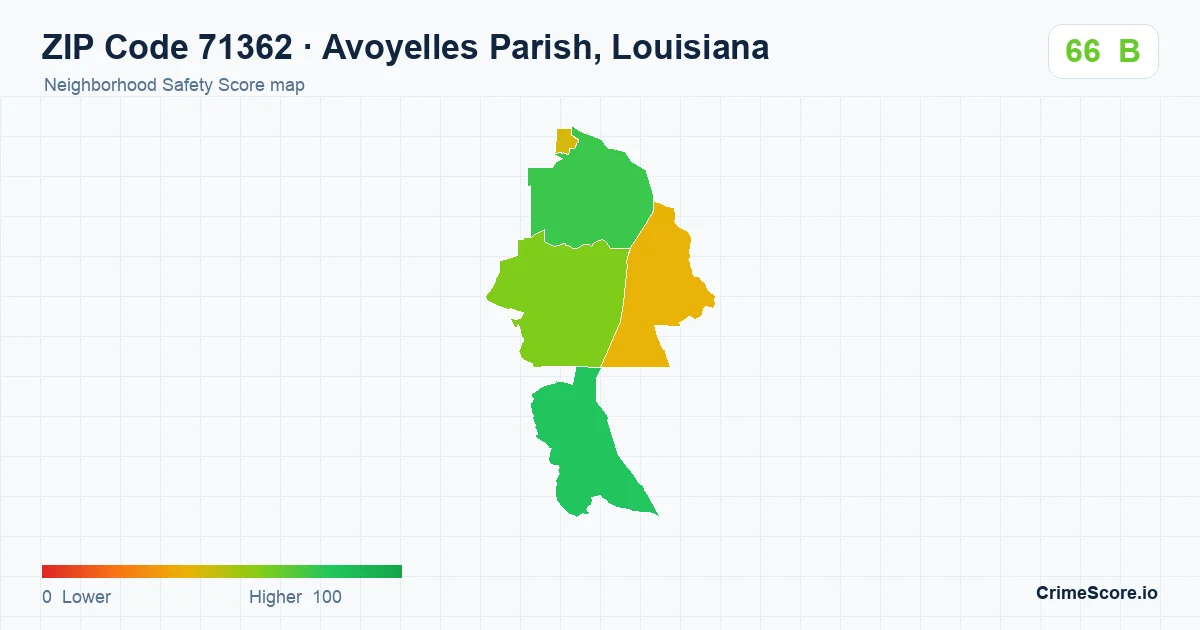 ZIP Code 71362 in Avoyelles Parish, Louisiana neighborhood Safety Score map