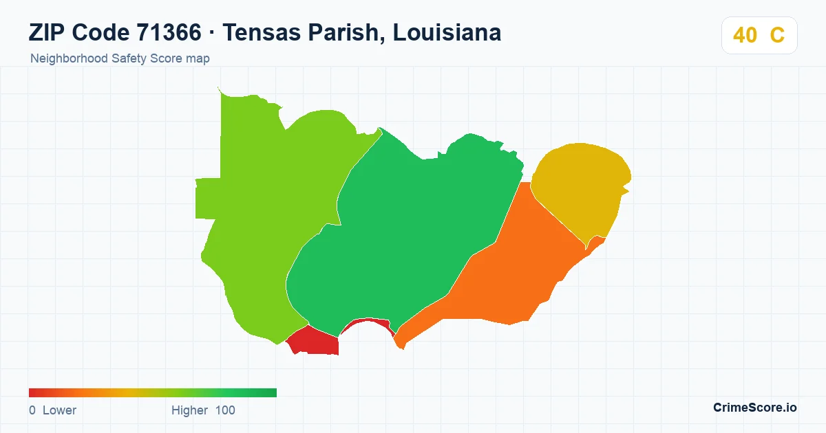 ZIP Code 71366 in Tensas Parish, Louisiana neighborhood Safety Score map