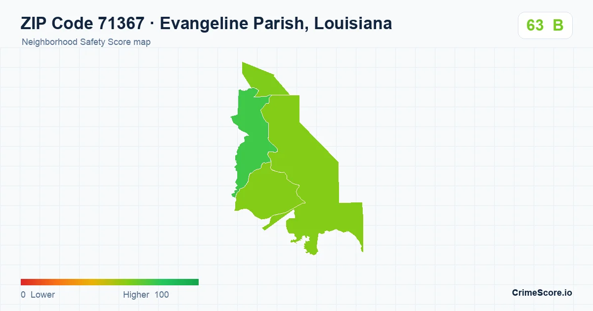ZIP Code 71367 in Evangeline Parish, Louisiana neighborhood Safety Score map
