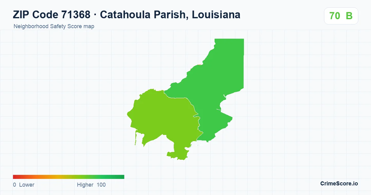 ZIP Code 71368 in Catahoula Parish, Louisiana neighborhood Safety Score map